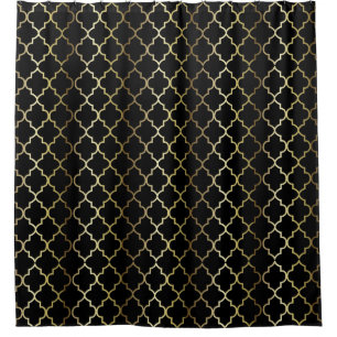 Gold und schwarze Farbe Quatrefoil Muster- DIY Duschvorhang