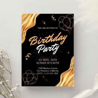 Gold- und schwarze Geburtstagsparty Einladung