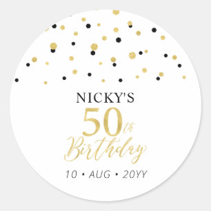 Gold- und schwarze Konfetti 50. Geburtstags-Gesche Runder Aufkleber