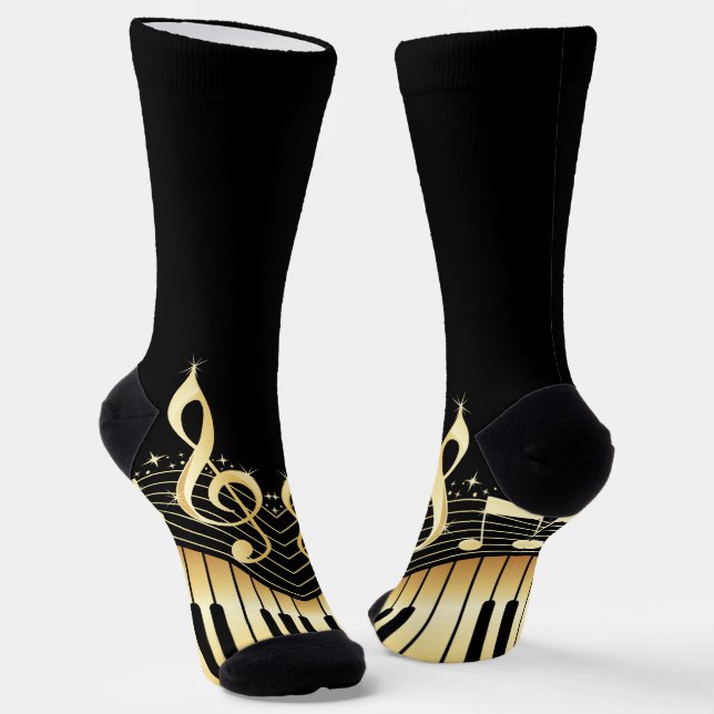Gold- und Schwarze Musiknoten Socken (Gewinkelt)