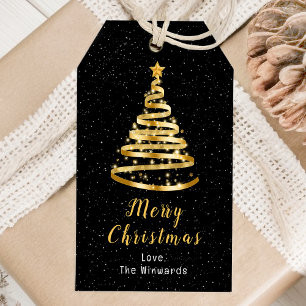 Gold und schwarze Ribbon Tree Frohe Weihnachten Geschenkanhänger