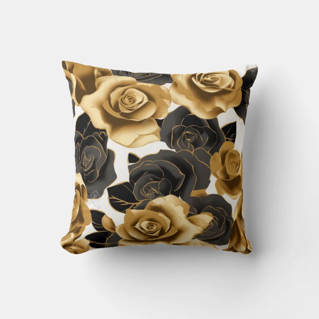 Gold- und Schwarze Rose mit Golden Rose Petals Pil Kissen (Vorderseite)