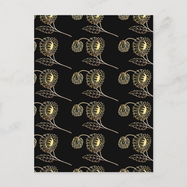 Gold und schwarze Sonnenblumen Naturkunst Muster Postkarte (Vorderseite)