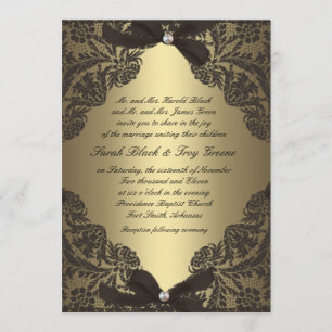 Gold- und schwarze Spitzen-Hochzeitseinladung Einladung