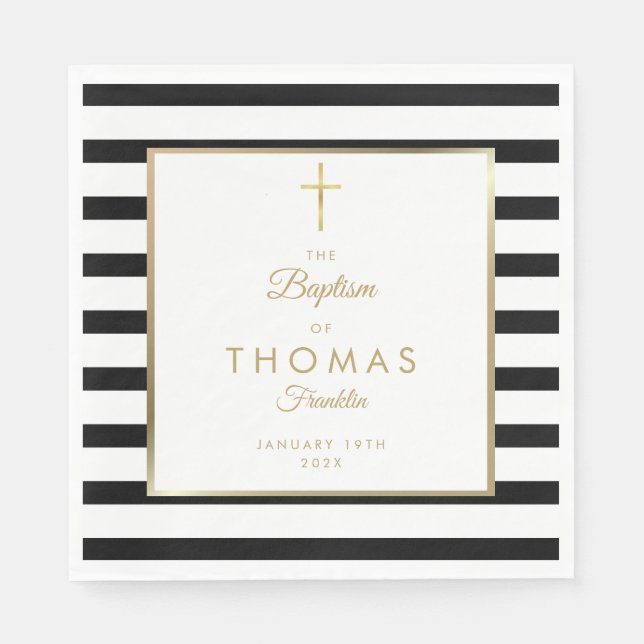 Gold und schwarze Streifen Taufe Christening Serviette (Vorderseite)