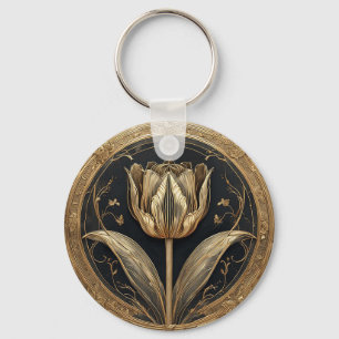 Gold- und Schwarze Tulpen-Design Schlüsselanhänger