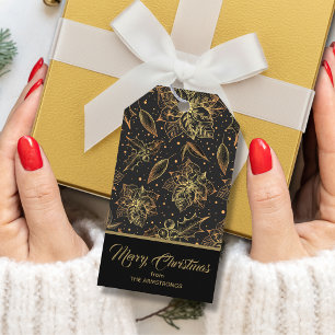 Gold und Schwarze Weihnachtsblumen Geschenkanhänger