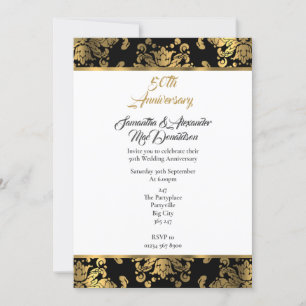 Gold und schwarzer Damast 50. Hochzeitstag Einladung