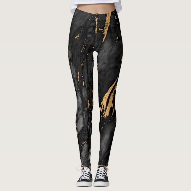 Gold und schwarzer Marmor Leggings (Vorderseite)