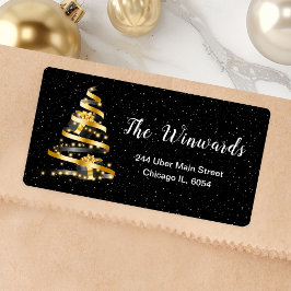 Gold und Schwarzer Weihnachtsbaum Adressaufkleber