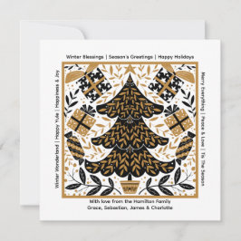 Gold und Schwarzer Weihnachtsbaum Personalisiert Feiertagskarte
