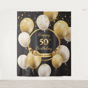 Gold- und schwarzes 50. Geburtstags-Hintergrundban Wandteppich