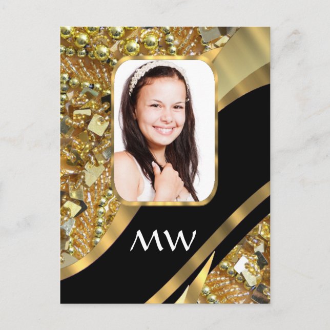 Gold und schwarzes Bling Postkarte (Vorderseite)
