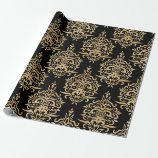 Gold und Schwarzes, Damast-Muster Geschenkpapier