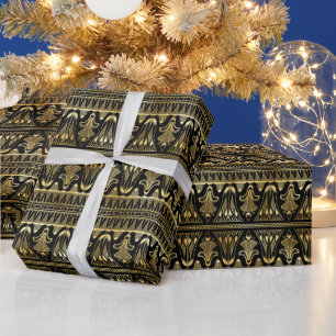 Gold- und schwarzes florales Art Deco-Muster Geschenkpapier