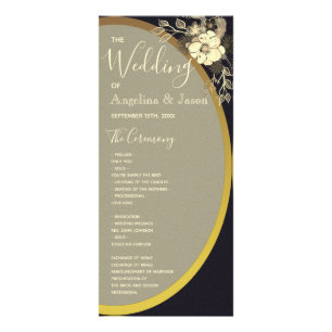 Gold- und schwarzes Kalligrafie-Hochzeitsprogramm Werbekarte