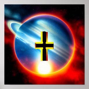Gold und Schwarzes Kreuz auf dem Ring Planet Poster