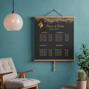 Gold- und schwarzes Salon-Preisliste-Podest-Schild Sockelschild
