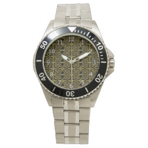 Gold und Schwarzes verbundenes Ovaleceltic-Muster Armbanduhr