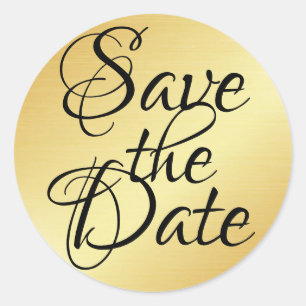Gold- und Schwarztypografie Save the Date Runder Aufkleber