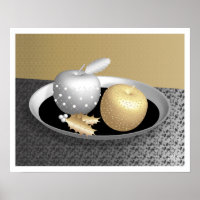Gold und Silber Äpfel auf einem Silberplatter