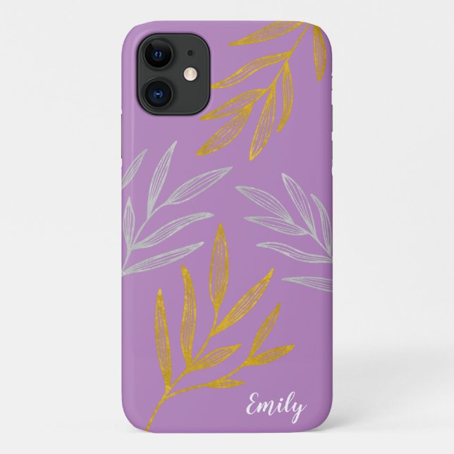 Gold und Silber Blätter Personalisiert Phone Case (Rückseite)