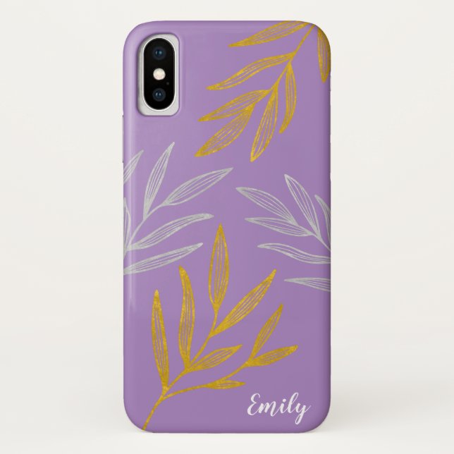 Gold und Silber Blätter Personalisiert Phone Case (Rückseite)