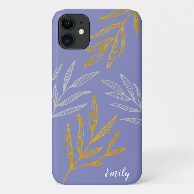Gold und Silber Blätter Personalisiert Phone Case (Rückseite)