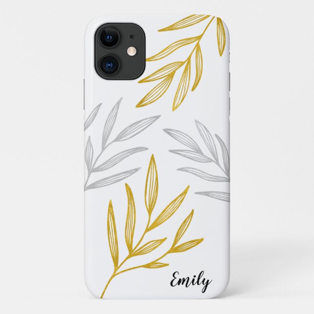 Gold und Silber Blätter Personalisiert Phone Case (Rückseite)