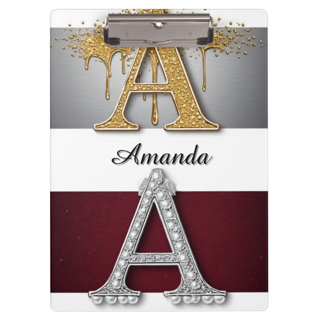 Gold- und Silber-Buchstabe A-Monogramm Klemmbrett (Vorderseite)