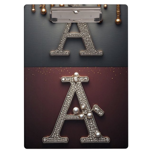 Gold- und Silber-Buchstabe A-Monogramm Klemmbrett (Vorderseite)