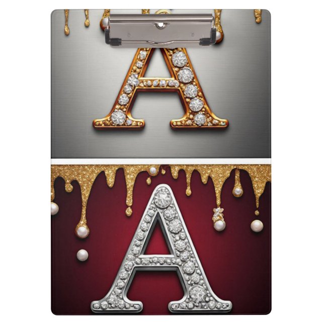 Gold- und Silber-Buchstabe A-Monogramm Klemmbrett (Vorderseite)