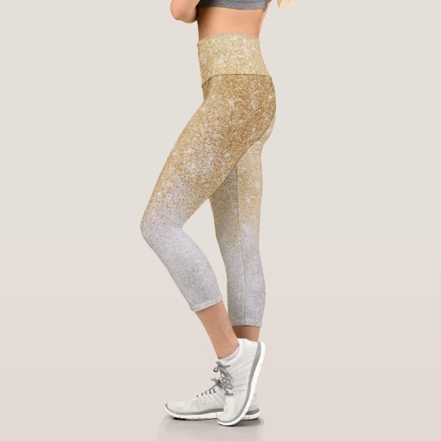 Gold und Silber Glitzer Ombre Luxury Design Capri Leggings (Links)