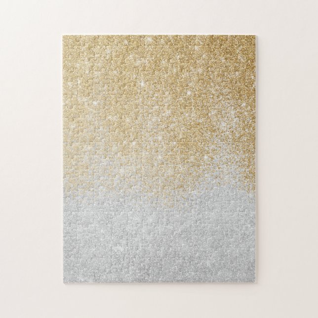 Gold und Silber Glitzer Ombre Luxury Design Puzzle (Vertikal)