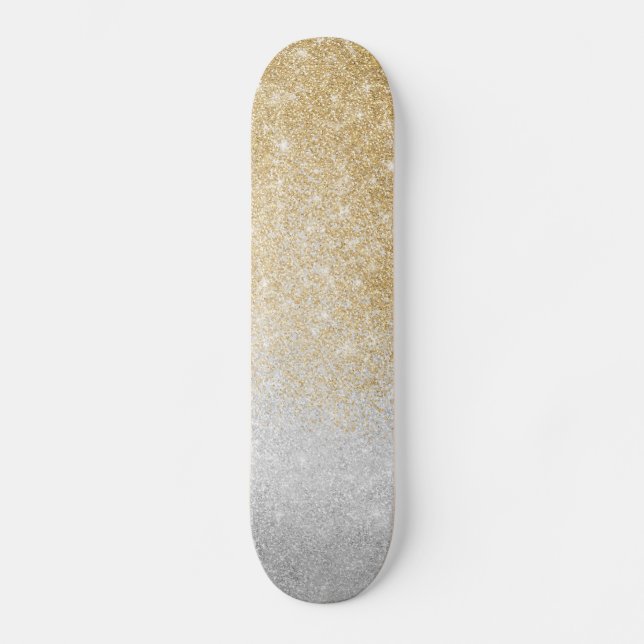 Gold und Silber Glitzer Ombre Luxury Design Skateboard (Vorderseite)