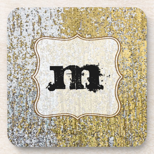 Gold und Silber Grunge Monogram Drink Untersetzer (Vorderseite)