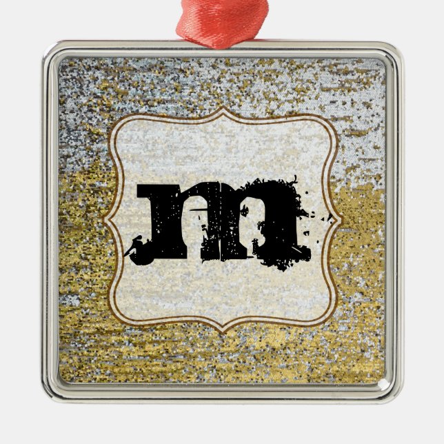 Gold und Silber Grunge Monogram Erstbezaubernd Silbernes Ornament (Vorne)