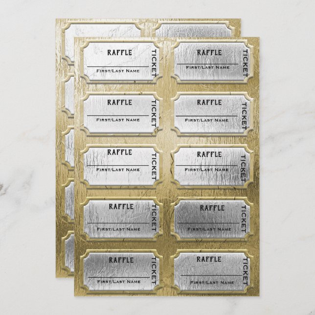 Gold und Silber Raffles Tickets Einladung (Vorne/Hinten)