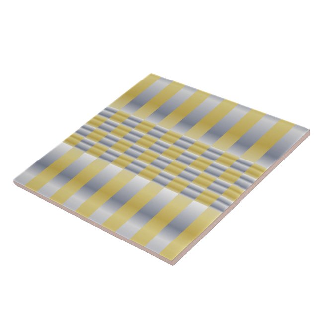 Gold und Silber (Schachbretter und Streifen) Fliese (Seite)