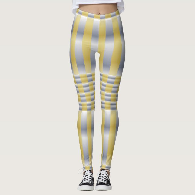 Gold und Silber (Schachbretter und Streifen) Leggings (Vorderseite)