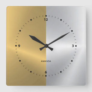 Gold- und Silber-Split-Screen-Geometrie-Design Quadratische Wanduhr