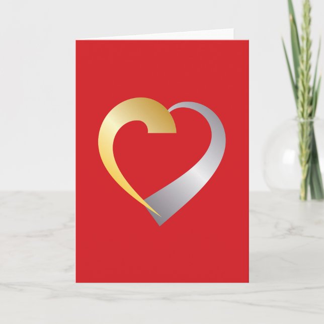 Gold und Silber Valentinherz Feiertagskarte (Vorderseite)