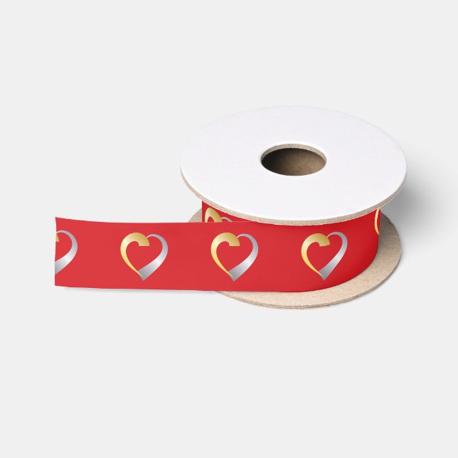 Gold und Silber Valentinherz Satinband (Spule)