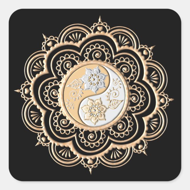 Gold- und Silbermandala Quadratischer Aufkleber (Vorderseite)