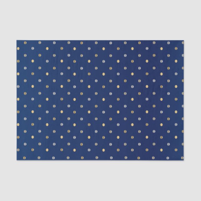 Gold- und Silberpolka-Punkte auf dem Navy Blue  Seidenpapier (Vorderseite)