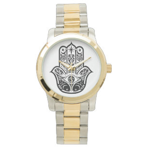 Gold- und Silbertonuhr, hamsa, Fatima Armbanduhr