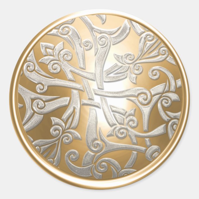 Gold und Silver Celtic Damask Umschlag Aufkleber (Vorderseite)
