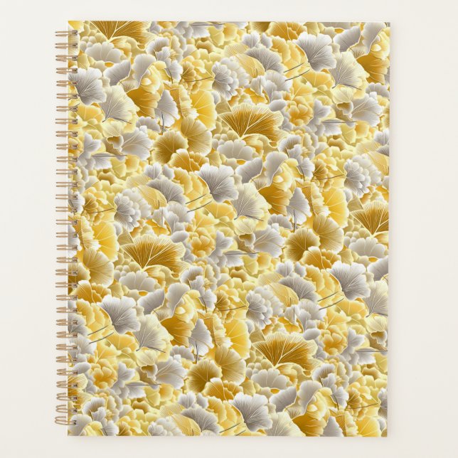 Gold und Silver Gingko Blätter Chiyogami Planner Planer (Vorderseite)