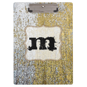 Gold und Silver Grunge Monogram Erstklammer Klemmbrett