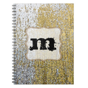 Gold und Silver Grunge Monogram Erstnotizen Notizblock